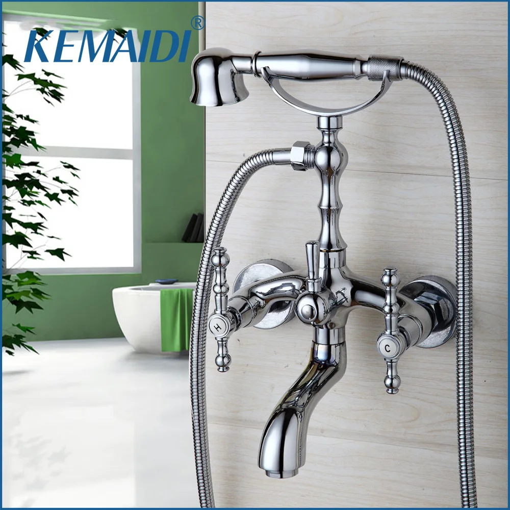 Günstige KEMAIDI Bad Becken Waschbecken Wasserhahn Dusche Set Dusche Kopf Chrom finish Polnischen Wasser Mischbatterie Wand Montiert Telefon Typ