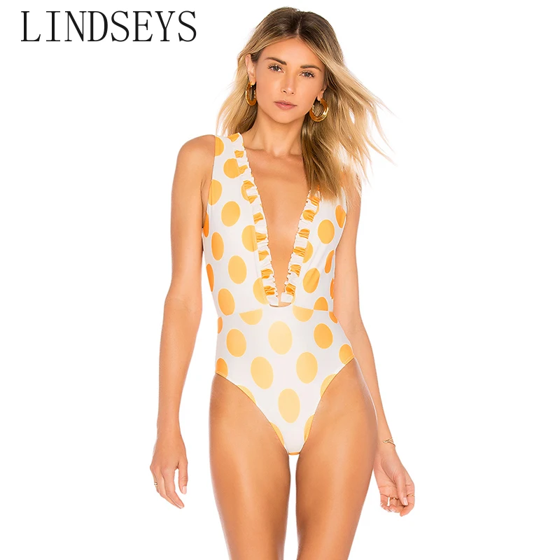

2019 One Piece Swimsuit Women Swimwear Push Up Monokini Sexy Swimming Suit Female Fused Beach Indoor Bathing Suits Dot Badpak XL