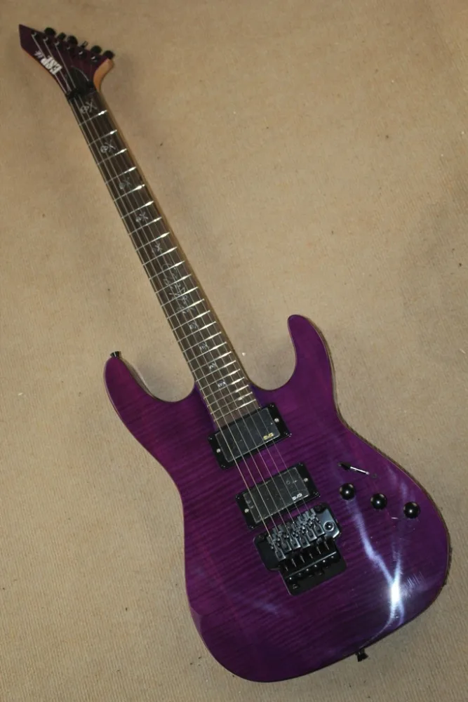 

purple Kirk Hammett signature KH-2 electric guitar flame top KH2 guitar free shipping KSG Kevin Shi Guitars skull top inlays