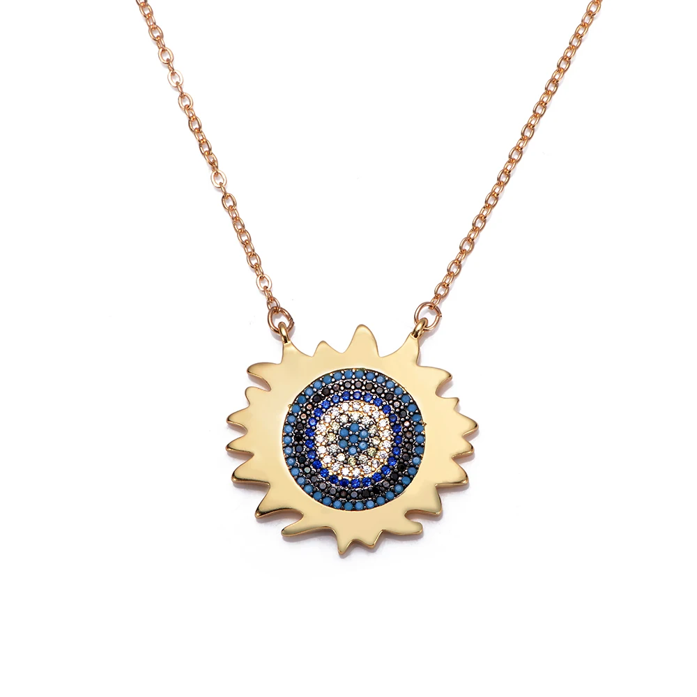 

exquisite round colorful women's necklace pendant brass geometric decoration jewelry for women long snake chain necklace zircon
