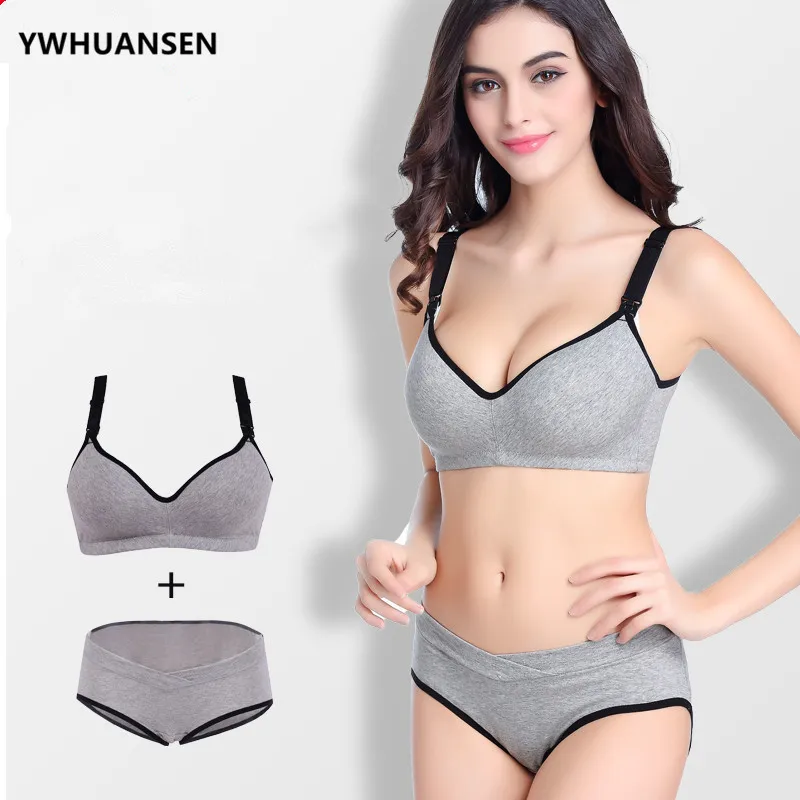

YWHUANSEN 2pcs/lot Push-up Maternity Nursing Bra +Panties Breastfeeding Bra Prevent Sagging Pregnant Women Underwear Lingerie