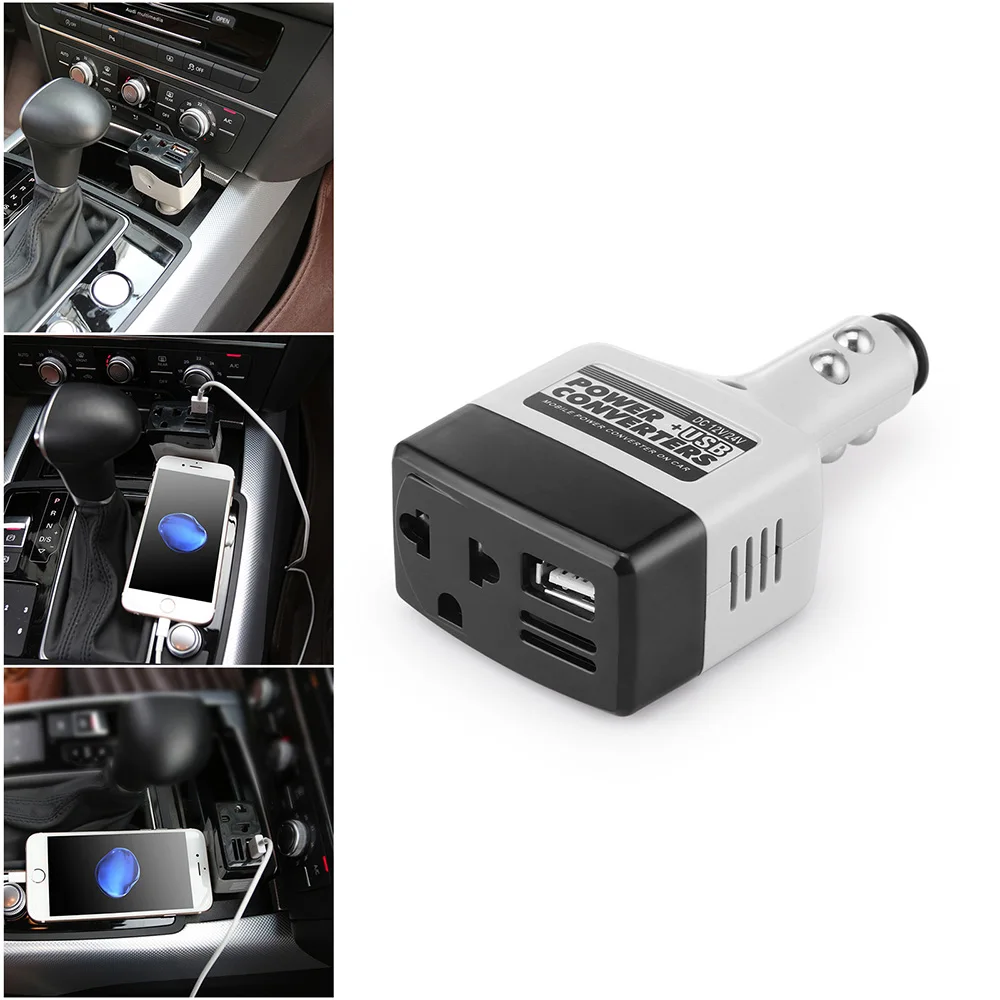 AOZBZ автомобильный преобразователь мощности, модифицированная Синусоидальная волна, мощность с USB выходом для смартфонов, планшетов, MP3, 12 В постоянного тока в переменный ток, 220 В, 6 Вт