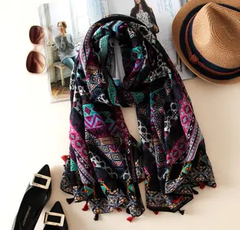 

URQ art bohemia geometric floral tassel scarf muslim scarves hijab fashion brand design foulard fashion geometic