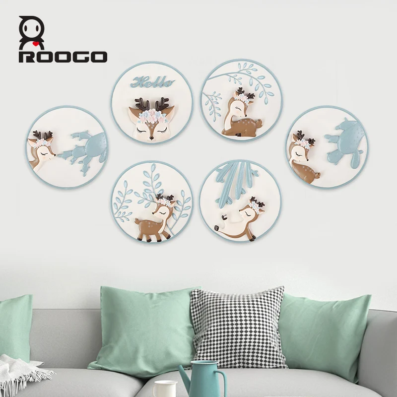 

Roogo Modern 3D Deer Plates Nordic Home Decoration Accessories Decorative Background Wall Hanging Art Craft Dishes Wall Decor