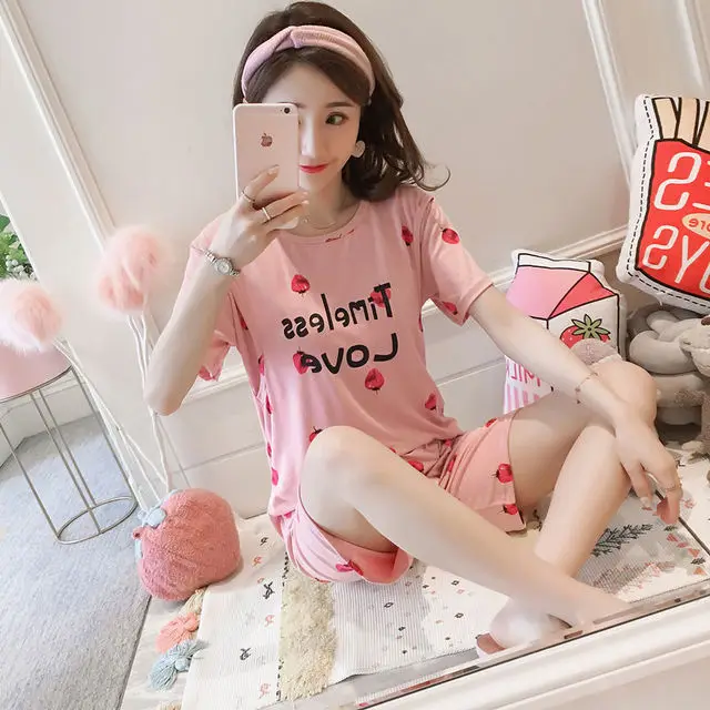 pink 2 Dollplus пижамы для беременных для кормящих женщин наборы ночных рубашек короткий рукав Грудное вскармливание беременных лактация ночная рубашка - Цвет: pink 2