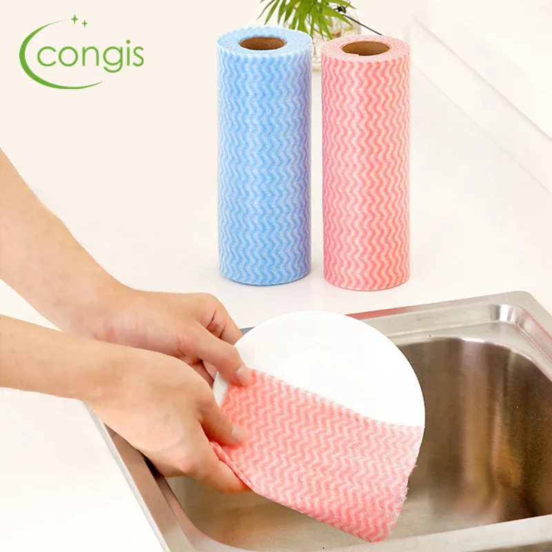 

Congis 50PCS/set Disposable dishwashing cloth Multi-purpose Grease Cleaning Cloth Kitchen Bathroom Clean Scouring Pad
