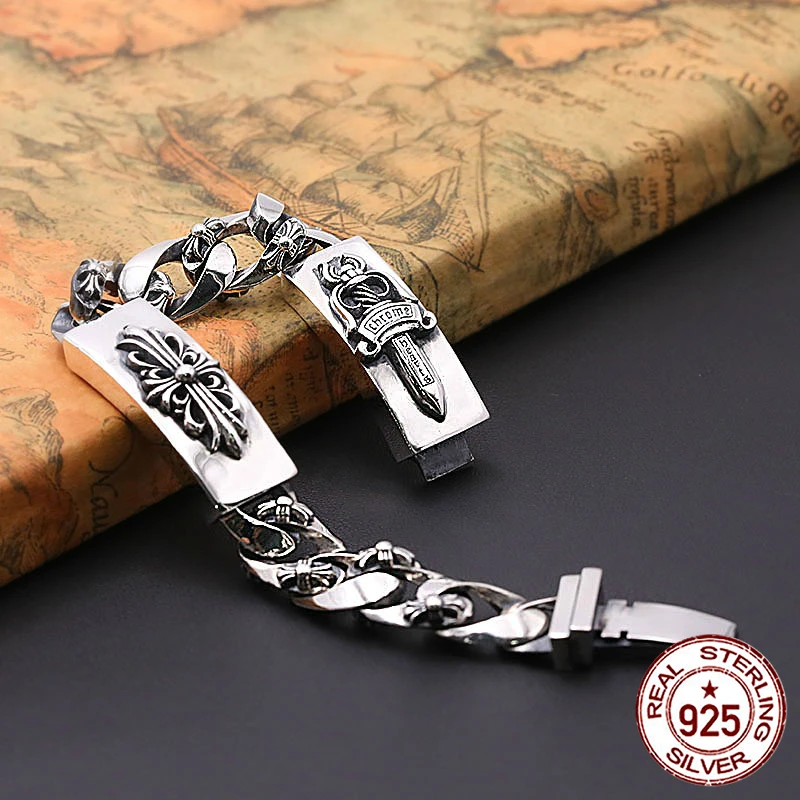 

S925 sterling silver men's bracelet personality fashion quality jewelry Sacred cross shape 2018 new gift to send lover