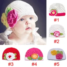 New Baby Kids Girls Cute Big Flowers Knit Crochet Hollow Hat Spring Hats Caps FJ88