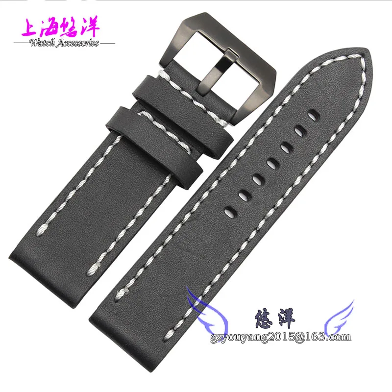 Leather band adapter PAM1831950 24 26 mm black strap frosted clasp