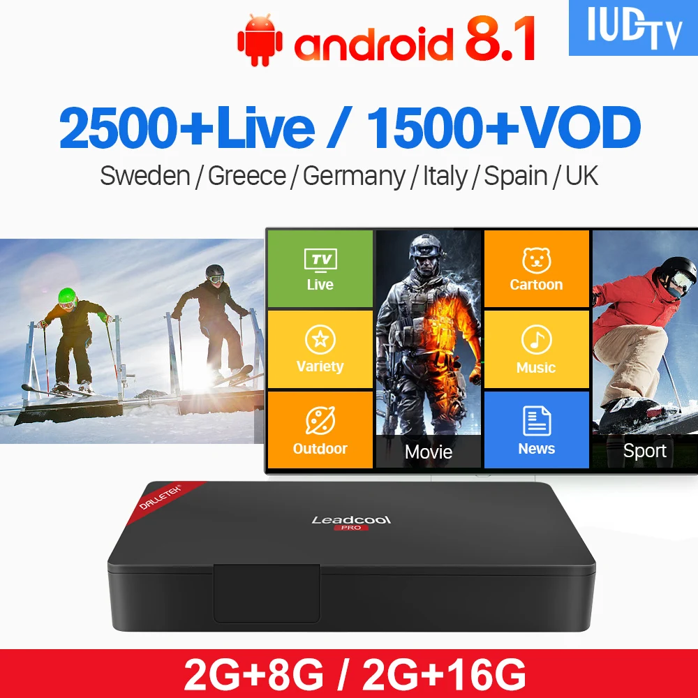 

IP TV IUDTV Code Box Leadcool Pro Android 8.1 RK3229 IPTV Europe Albania Portugal Germany Italia UK Spanish IP TV Subscription