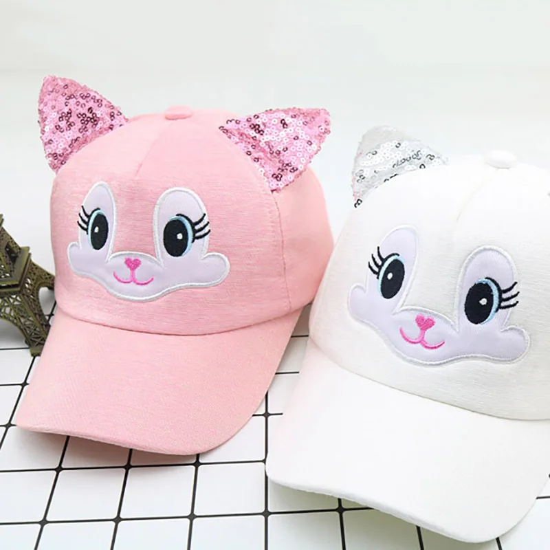 

Summer New Cute Cartoon Cat Ear Baby Cap Adjustable Baseball Cap for Kids Children Boy Boy Girl Sun Hat Caps Girls Hat