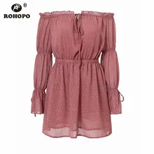 ROHOPO Double Layer Chiffon Long Sleeve Dress Puff Sleeve Slash Neck Polk Dot Pink Vestido Embroidery Dot Ruffles Dress #YY0287F ROHOPO Double Layer Chiffon Long Sleeve Dress Puff Sleeve Slash Neck Polk Dot Pink Vestido Embroidery Dot Ruffles Dress #YY0287F