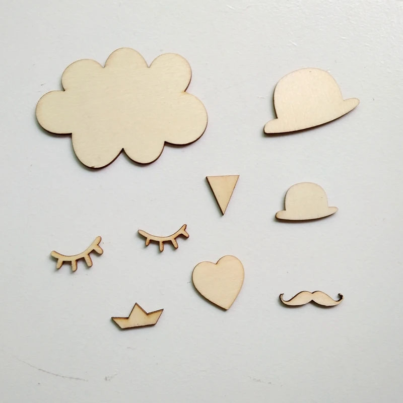 

10pcs autohesion Assorted Wooden Handmade cloud hat eyelashes for children Happy Festival Gifts Decor Desk