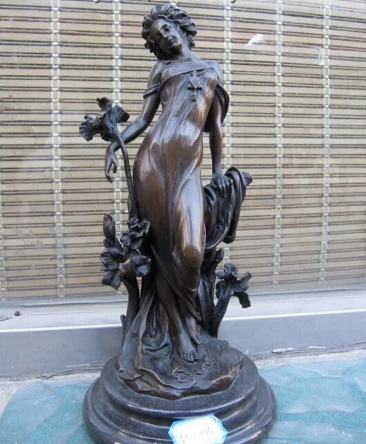 

Elegant old S1006 11"Western Art vogue women Bronze & Marble sculpture (A0321)