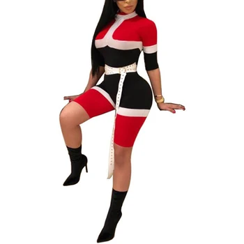 

Color Block Patchwork Bodycon Short Jumpsuits for Women 2018 Summer Sporty Overalls One Piece Rompers Streetwear Sexy Playsuit