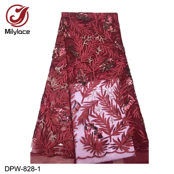 

Quality French Net Material Embroidery French Lace 5Yards Cheap Nigeria African Sequence Lace Fabric for Wedding DPW-828