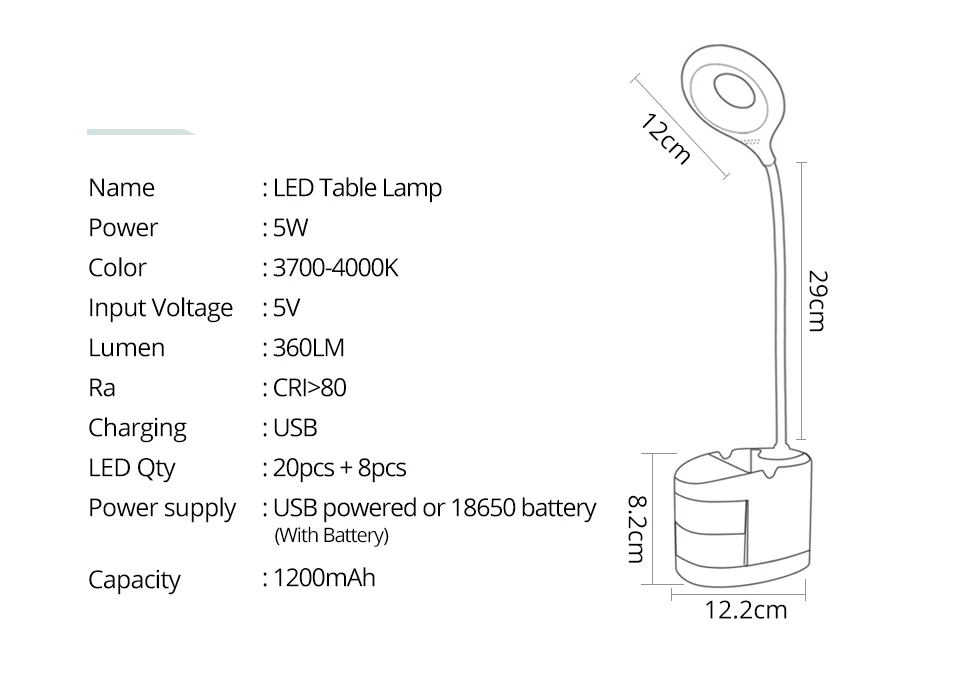 Перезаряжаемые светодиодный настольная лампа 28 светодиодный s диода настольная лампа 1200 mAh 5 V 3 уровней затемнения Для детей чтения 18650