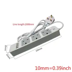 UK standard power Strip с стабилизатором напряжения 3 Gang 4 usb порта 2 м удлинитель