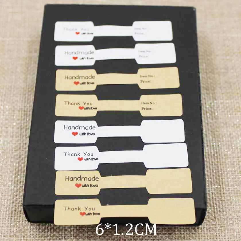 

6*1.20cm paper folded ring price label jewelry size note labels print handmade with love kraft/white paper sticker labels 300pcs