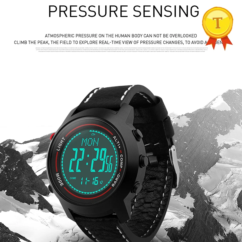 Sports Watch Leather Band Multi-Function 5ATM Stainless Steel Dial Mountaineer Sports Watch Altimeter Barometer Thermometer Sports Watch Leather Band Multi-Function 5ATM Stainless Steel Dial Mountaineer Sports Watch Altimeter Barometer Thermometer