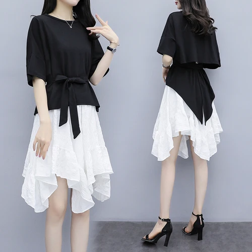

Loose New Fashion High Waist Conjunto Feminino Korean Irregular Plus Size 2 Pcs Set Loose Bow Brief Vintage Two Piece Set