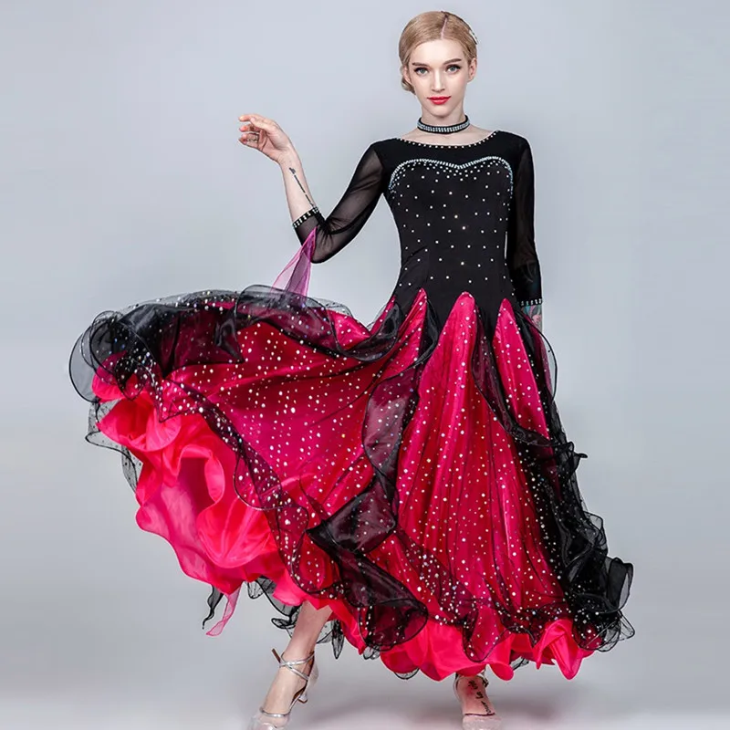 Boat Neck Contrast Color Design Ballroom Dance Competition Dresses Women Standard Ballroom Dress Waltz Dance Costumes Foxtort