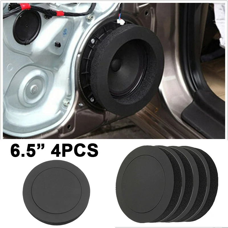 

4PCS Black 6.5" Car Door Universal Speaker Enhancer System Insulation Ring FAST Foam Rings Soundproof Cotton Pad Car Accessories