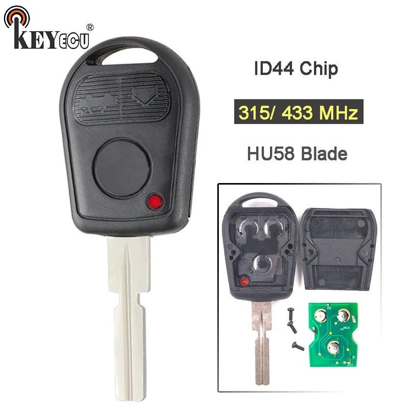 

KEYECU Ajustable Frequency 315/433MHz ID44 Chip HU58 Blade Button Remote Key Fob for BMW E31 E32 E34 E36 E38 E39 E46 Z3