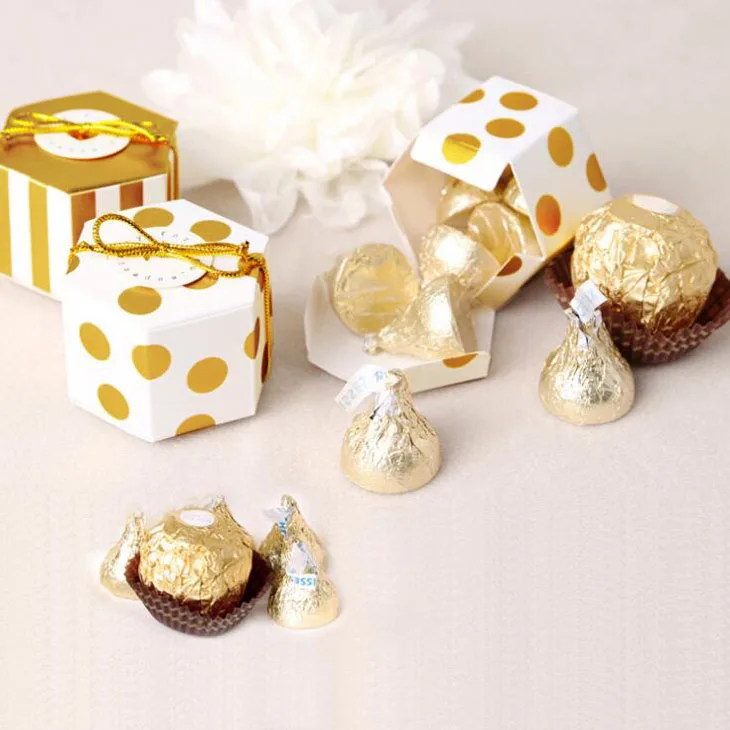 

10 Pcs/set Creative Gold Dot Stripe Paper Candy Box Wedding Kids Birthday Party Decorations Gift Boxes Baby Shower Favors
