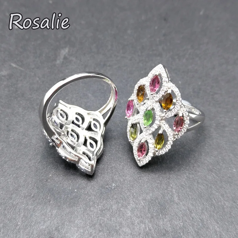 RosalieNatural Colorful tourmaline gemstone Ring 925 sterling silver elegant design new ring for women fine jewelry nice gift Fine Jewelry