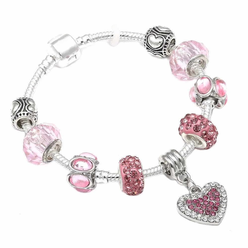 

CUTEECO DIY Beads Bracelets & Bangles Jewelry Gift Luxury Brand Women Bracelet Unique Pink Crystal Charm Bracelet for Women