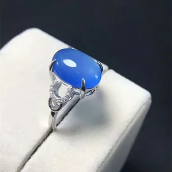 

Genuine fashion S925 silver set natural blue jade myelin ring live ring women's ring