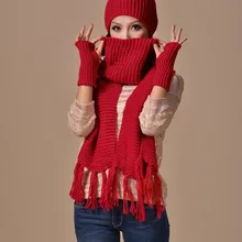 3 шт., женская модная шапка+ шарф+ перчатки/набор, зимние женские теплые шарфы, шерстяные вязаные шапки, перчатки