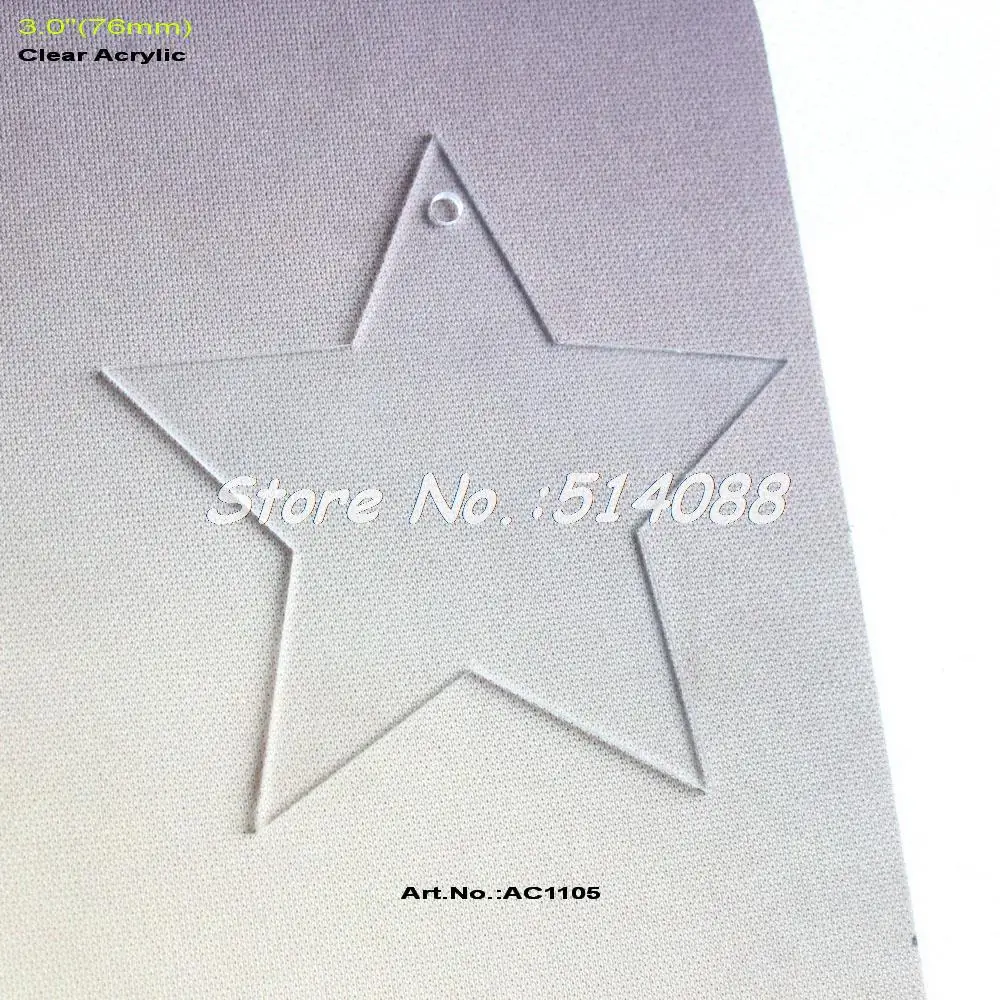 

(6pcs/lot) 76mm Blank Clear Acrylic Star Key Chain Laser Cut Eco-Friendly Christmas Keychains 3" -AC1105