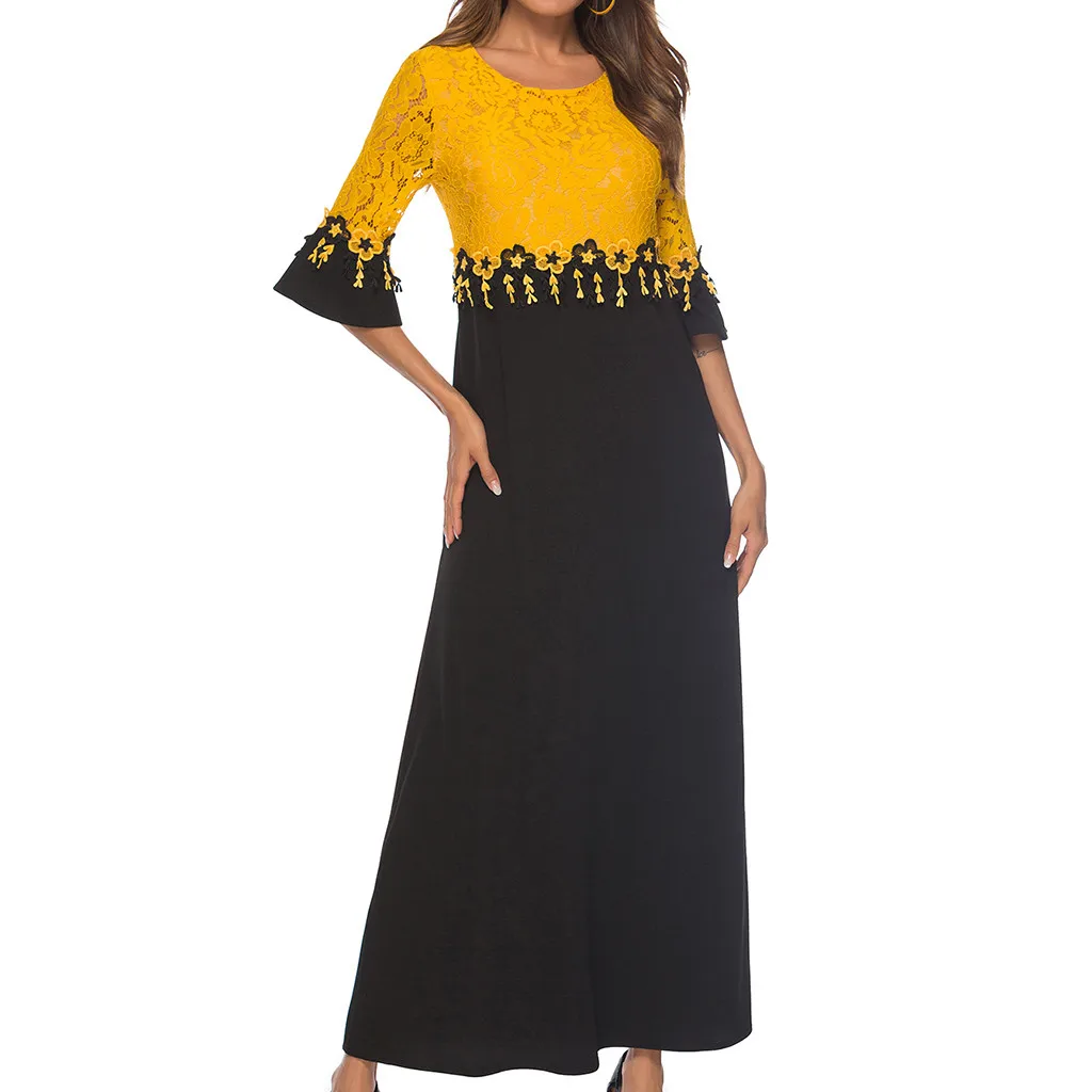 2019 Lace Patchwork Half Sleeve Ladies O-Neck Women Dress Elegant Maxi Sexy Party Long Dresses Large Vestido | Женская одежда