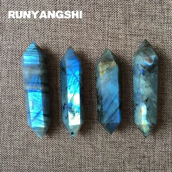 

Labradorite Double Tips Stone Pillar for Deration Blue and White Healing Wand High Quality Runyangshi ZL06