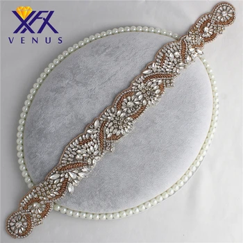 

XINFANGXIU Wholesale beaded rose gold silver base clear flower crystal applique for dress belts sash and DIY dress decoration