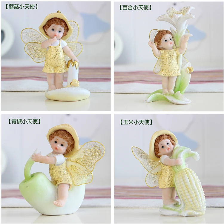 4 قطع لطيف الملاك الراتنج دمية الديكور تزيين المنزل غرفة الأطفال خزانة الإبداعية هدية عيد