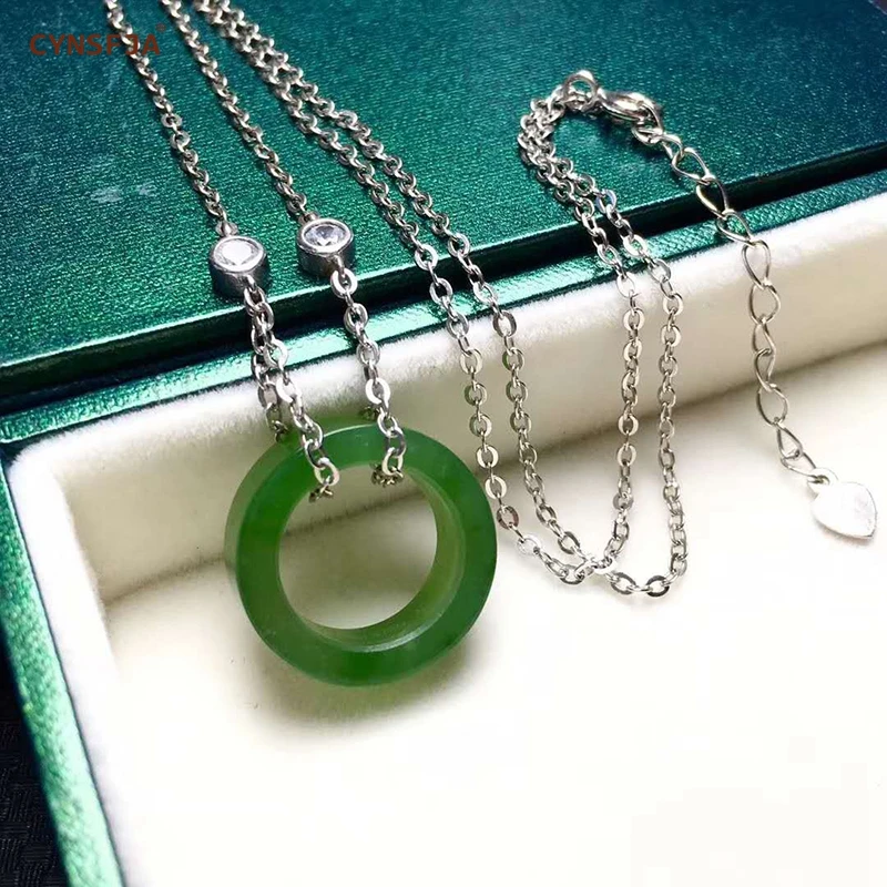 

Certified Natural Hetian Jade Jasper Inlaid 925 Sterling Silver Lucky Jade Pendant Necklace Green High Quality Wonderful Gifts