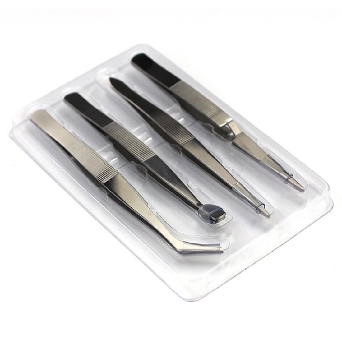 

Hand Tool Stainless Steel 4Pcs/Set Precision Tweezers Thick Electronics Forceps Eyebrow Tweezers Anti-Skid Makeup Repair Tools