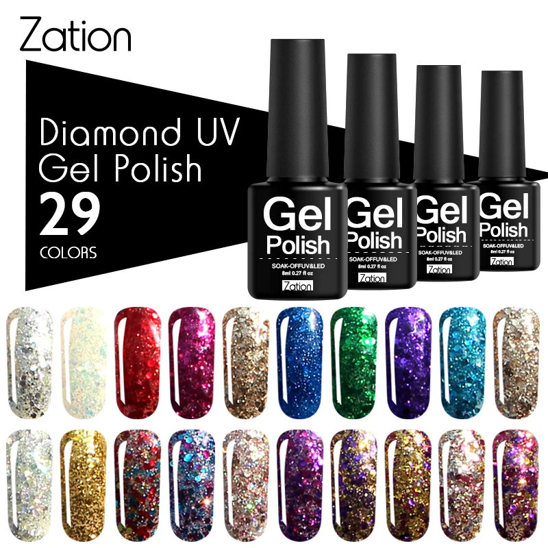 Zation Bling Nail Polish Lacquer Shimmer Gel Nail Top Base Coat Gel