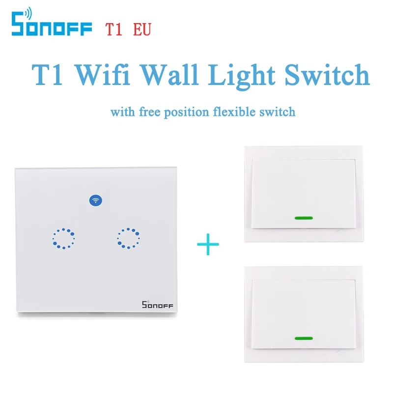 Sonoff ЕС T1 2 банды умный Wi-Fi стене выключатель света таймер RF/APP/Touch Управление Панель