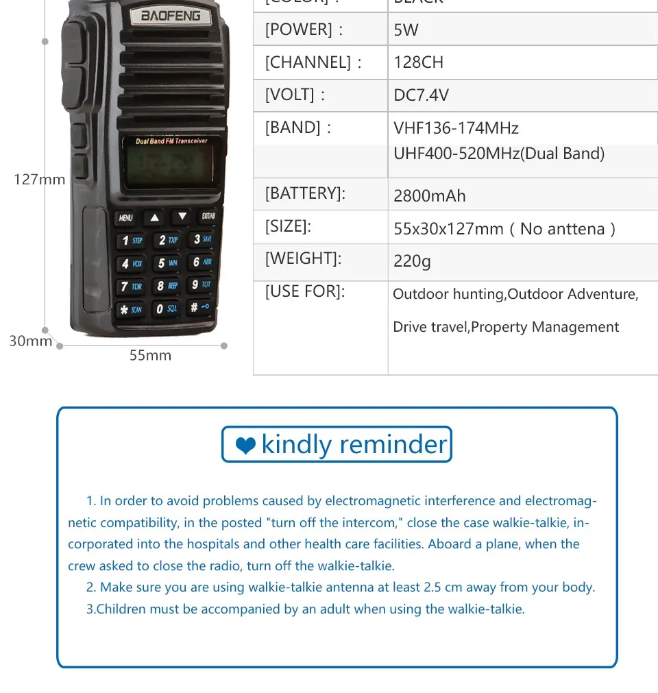 2 шт. BaoFeng UV-82 Двухдиапазонная рация BaoFeng UV82 двухстороннее радио 128CH фонарик двойной дисплей двойные часы для охоты радио