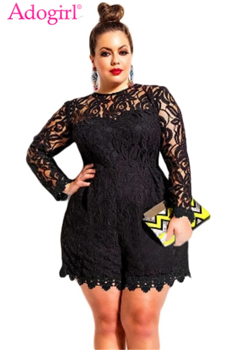 Adogirl Plus Size L-6XL Women Lace Romper Solid Hollow Out Long Sleeve Jumpsuits Sexy Shorts Playsuit Ladies Clubwear Bodysuits Adogirl Plus Size L-6XL Women Lace Romper Solid Hollow Out Long Sleeve Jumpsuits Sexy Shorts Playsuit Ladies Clubwear Bodysuits