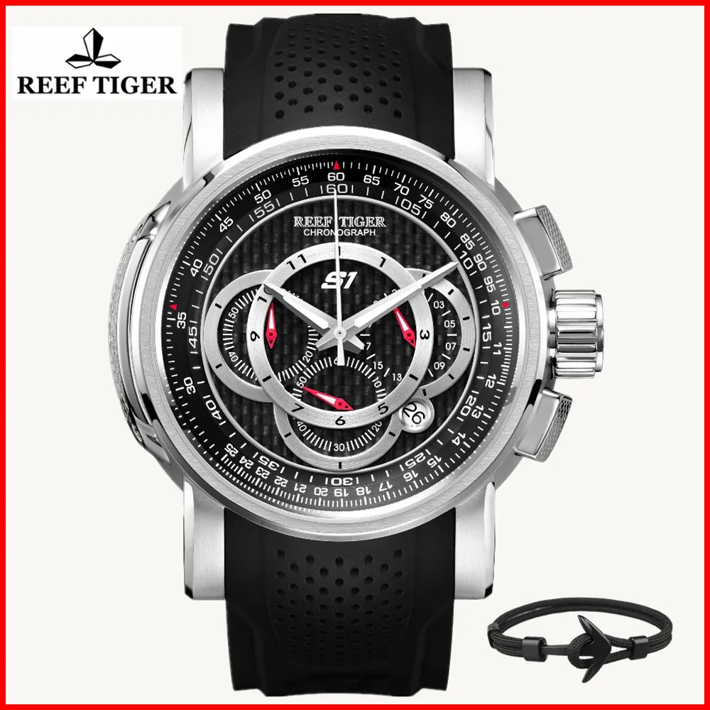 

Reef Tiger/RT Sport Chronograph Watch Fashion Date Green Dial Rubber Strap Quartz Watches for Men Relogio Masculino RGA3063