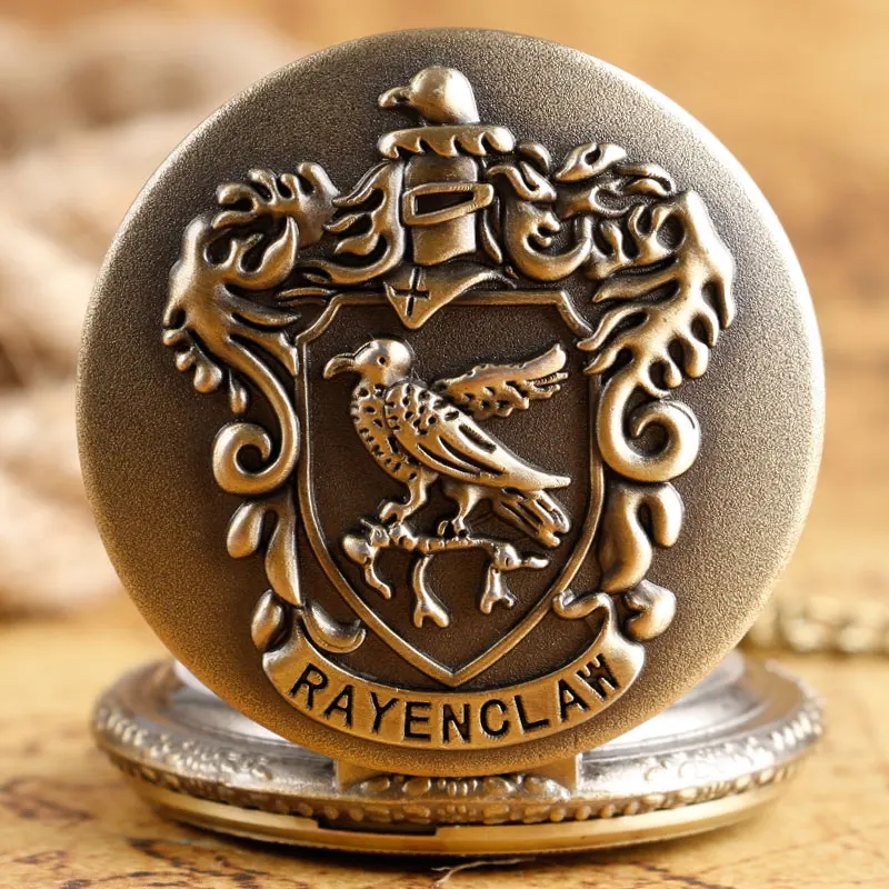 Harry Potter 2018 Retro Bronze Hogwarts College Slytherin Eagle Ravenclaw Harry Potter Quartz Pocket Watch Necklace Chain Fashion Pendant Men Women Kids Gifts 2018 (6)