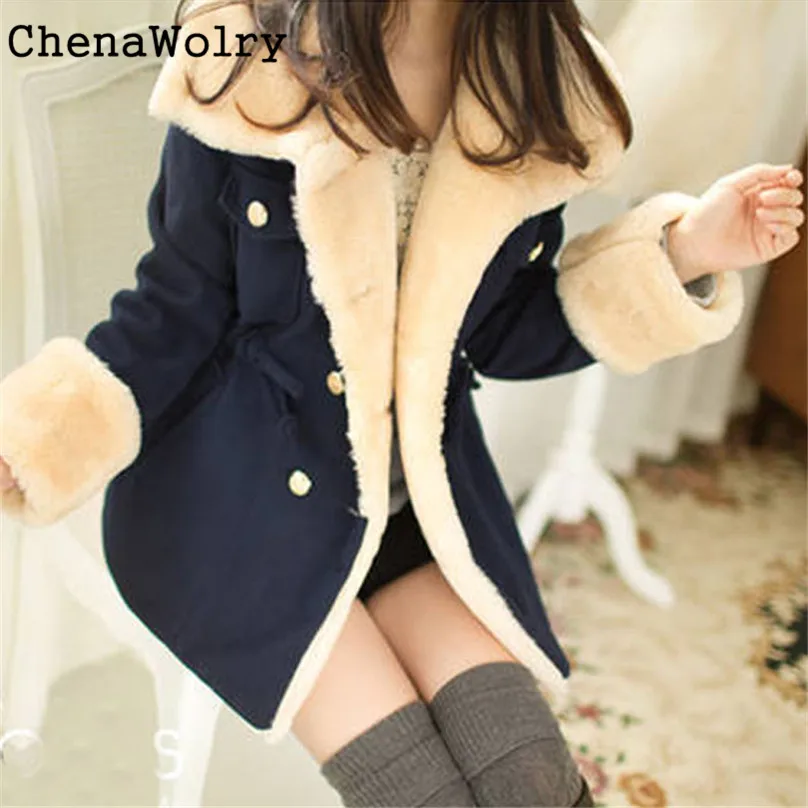 Winter Warm Casual 2017 Slim Fit Hot Sales Attractive Luxury Double Breasted Wool Blend Jacket Women