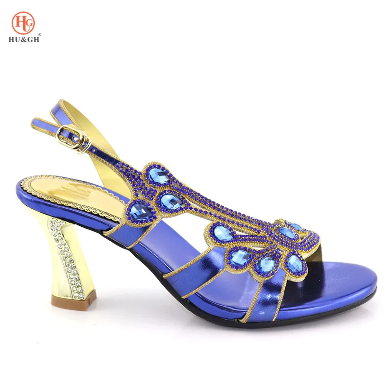 Blue High Heels Slippers Summer High Heels High Quality African Sandals Heels Pumps African Wedding Shoes Italian Design Shoes