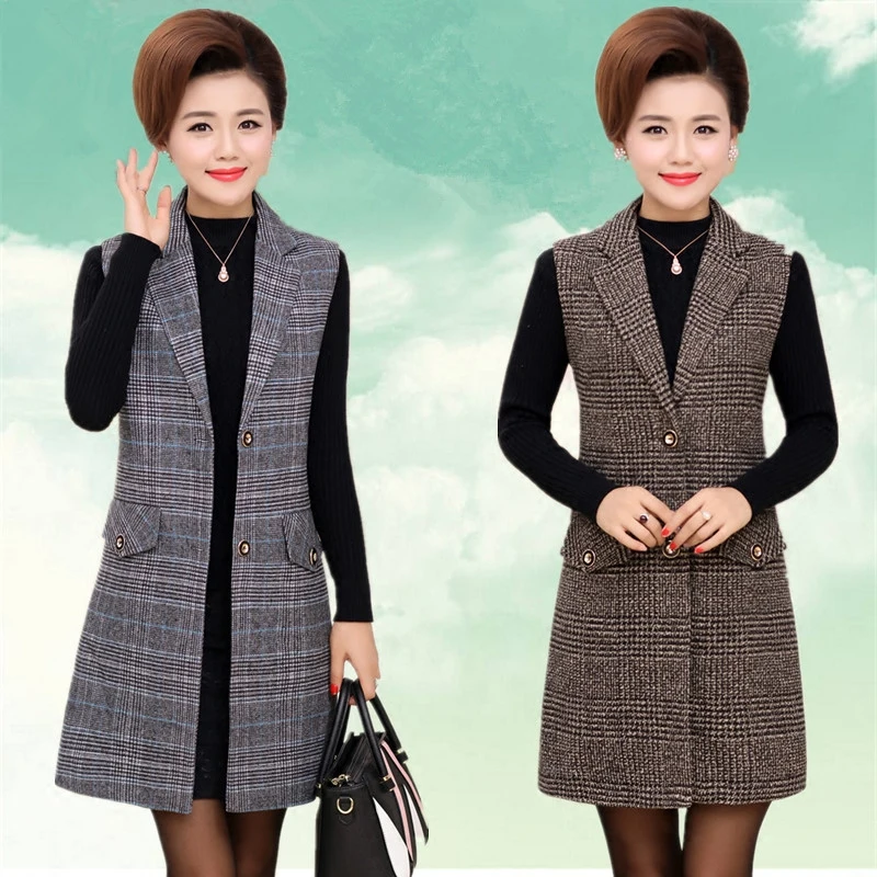 Plus Size 5XL Elegant Fashion Mom's Vest Long Red Women's Sleeveless Jacket Cotton Women's Vest Feminine Coat Long Waistcoat