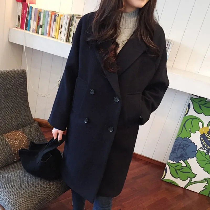 

Shuyanly New Temperament Thin Wool Blend Coat Female Long-sleeved Double-breasted Jacket Casual Autumn and Winter Elegant Coat